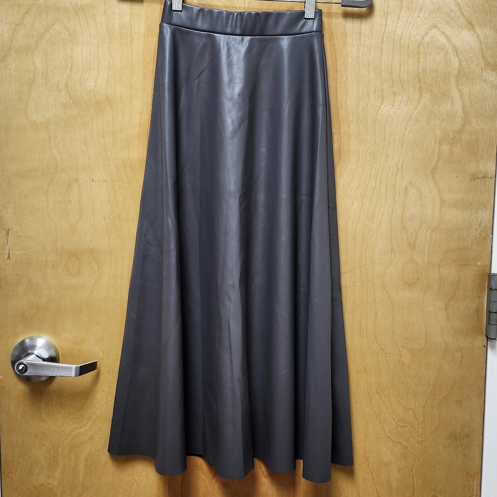 Ava & Lu Girls Size 10Y Faux leather skirt maxi modest NWT Black/Gray